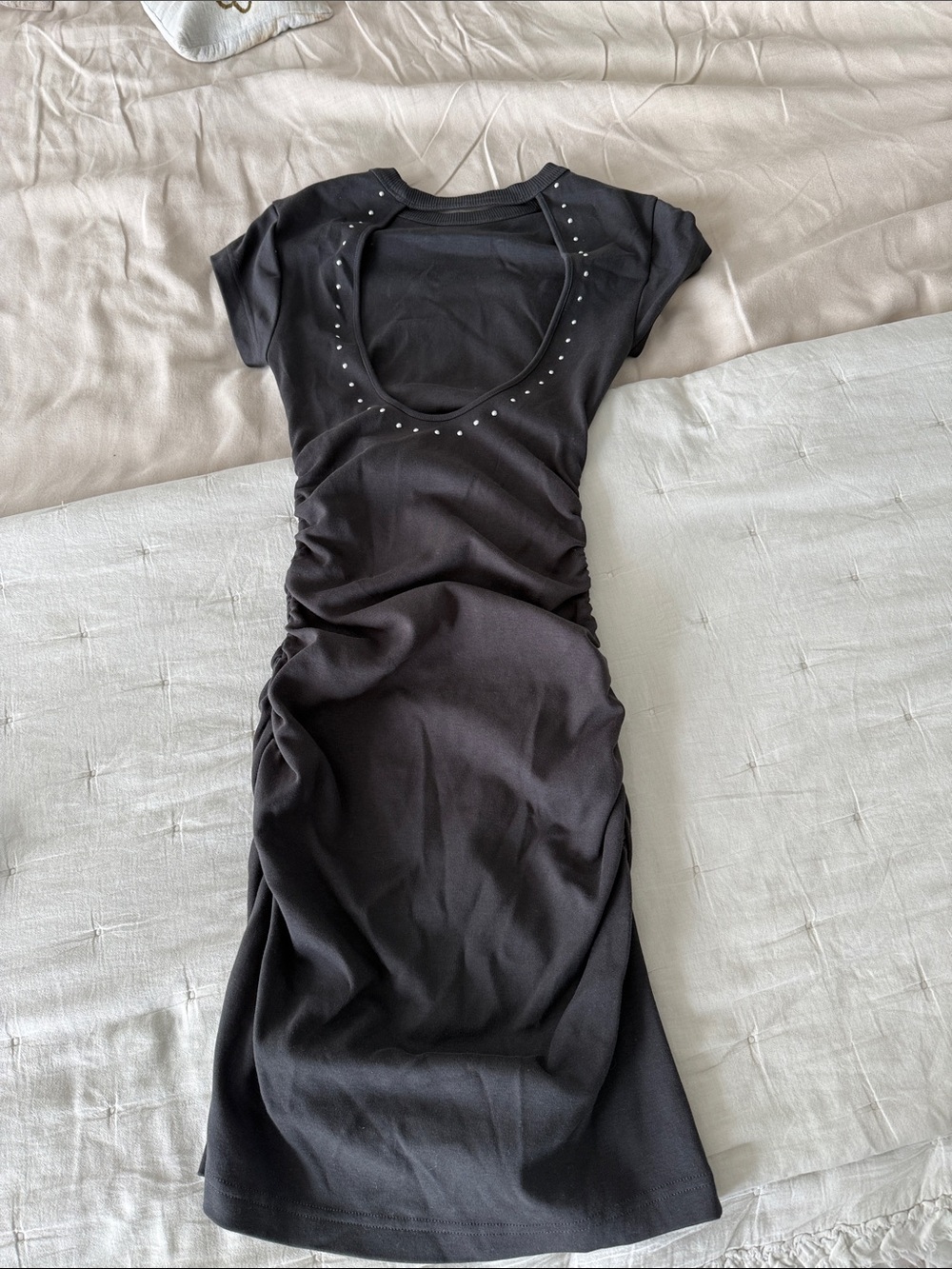 Zadig & Voltaire Black Short Sleeve Stud-Trim Mini Dress